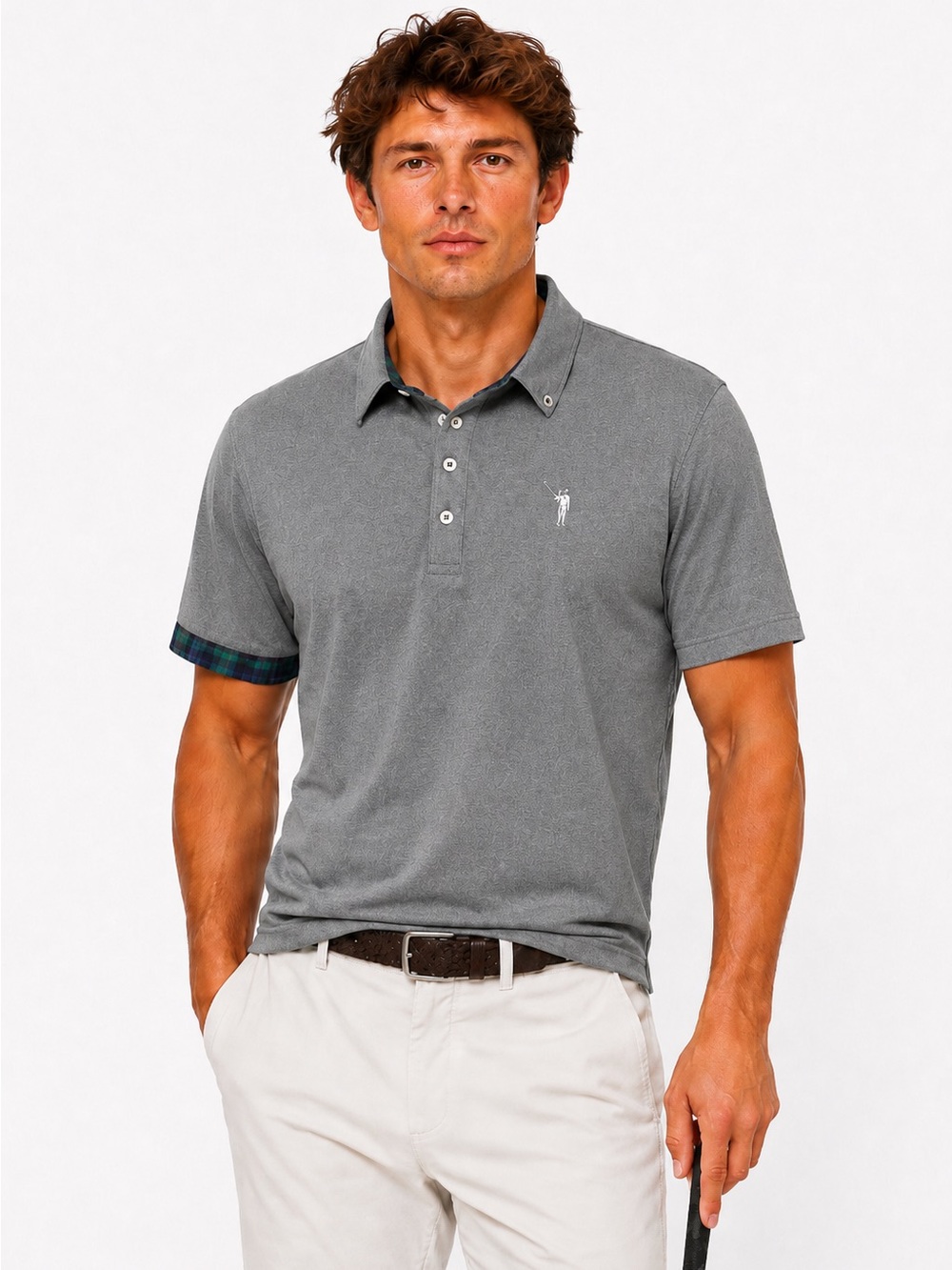 William‎ Murray Golf Murray Classic Polo In Mottled Charcoal Gray Size Large.